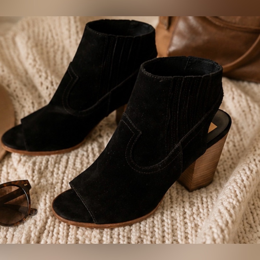 Dolce Vita Black Suede Open Toe Ankle Booties